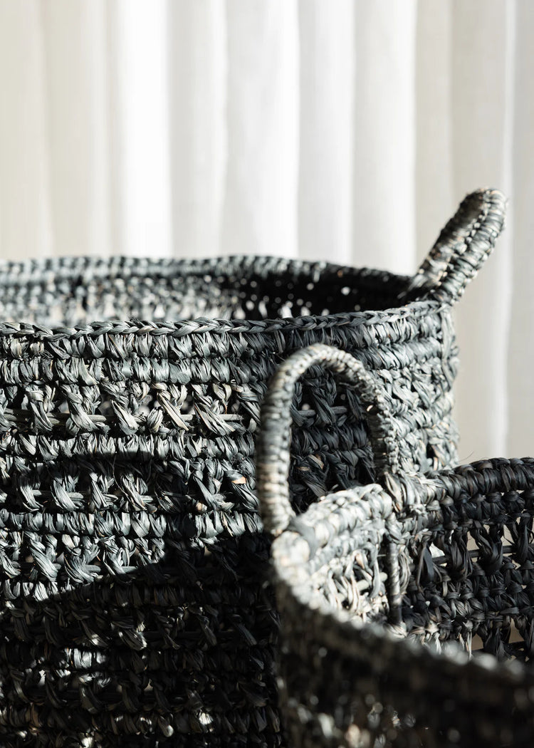 Ingrid Raffia Basket Set of 2 | Charcoal