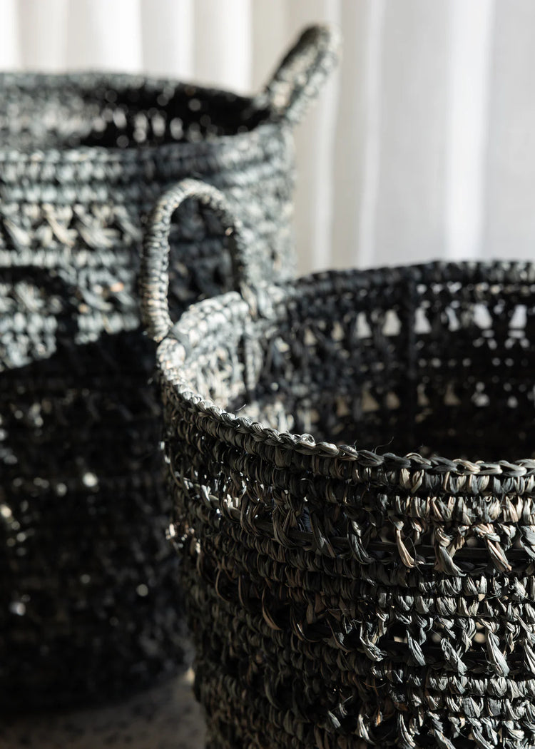 Ingrid Raffia Basket Set of 2 | Charcoal