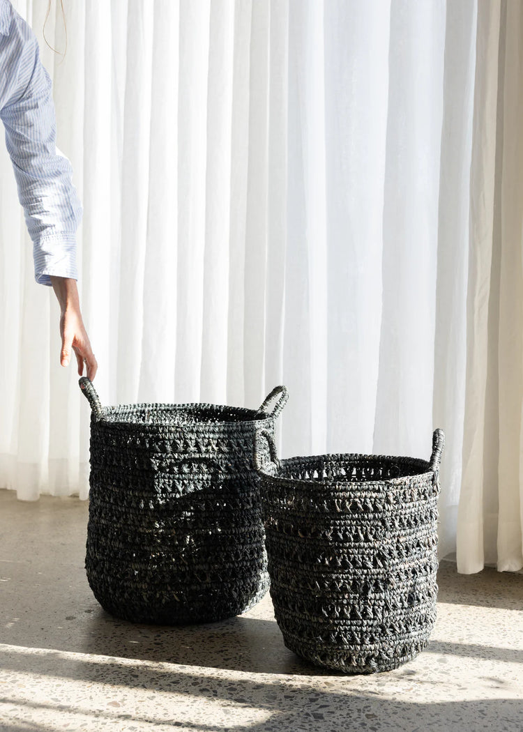 Ingrid Raffia Basket Set of 2 | Charcoal