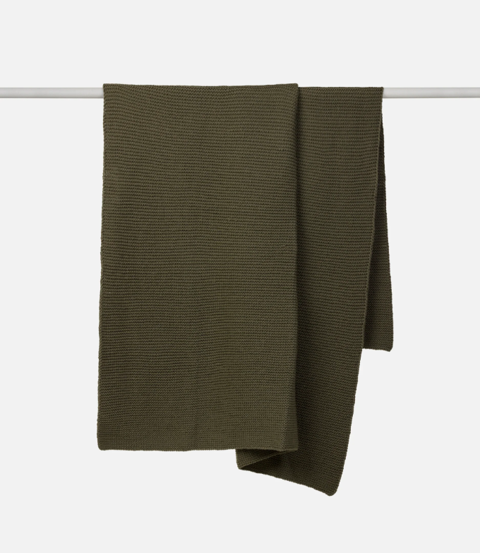 Wool Purl Knit Throw - Olive