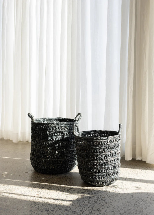 Ingrid Raffia Basket Set of 2 | Charcoal