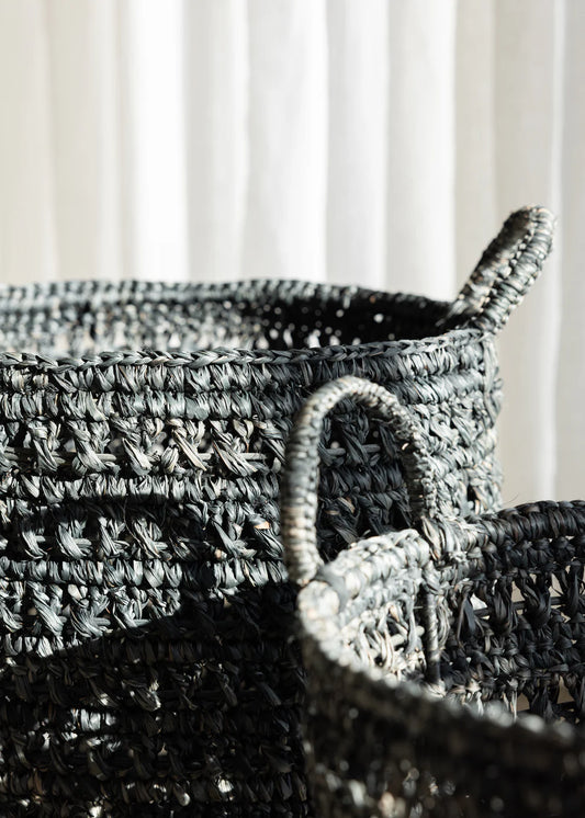 Ingrid Raffia Basket Set of 2 | Charcoal